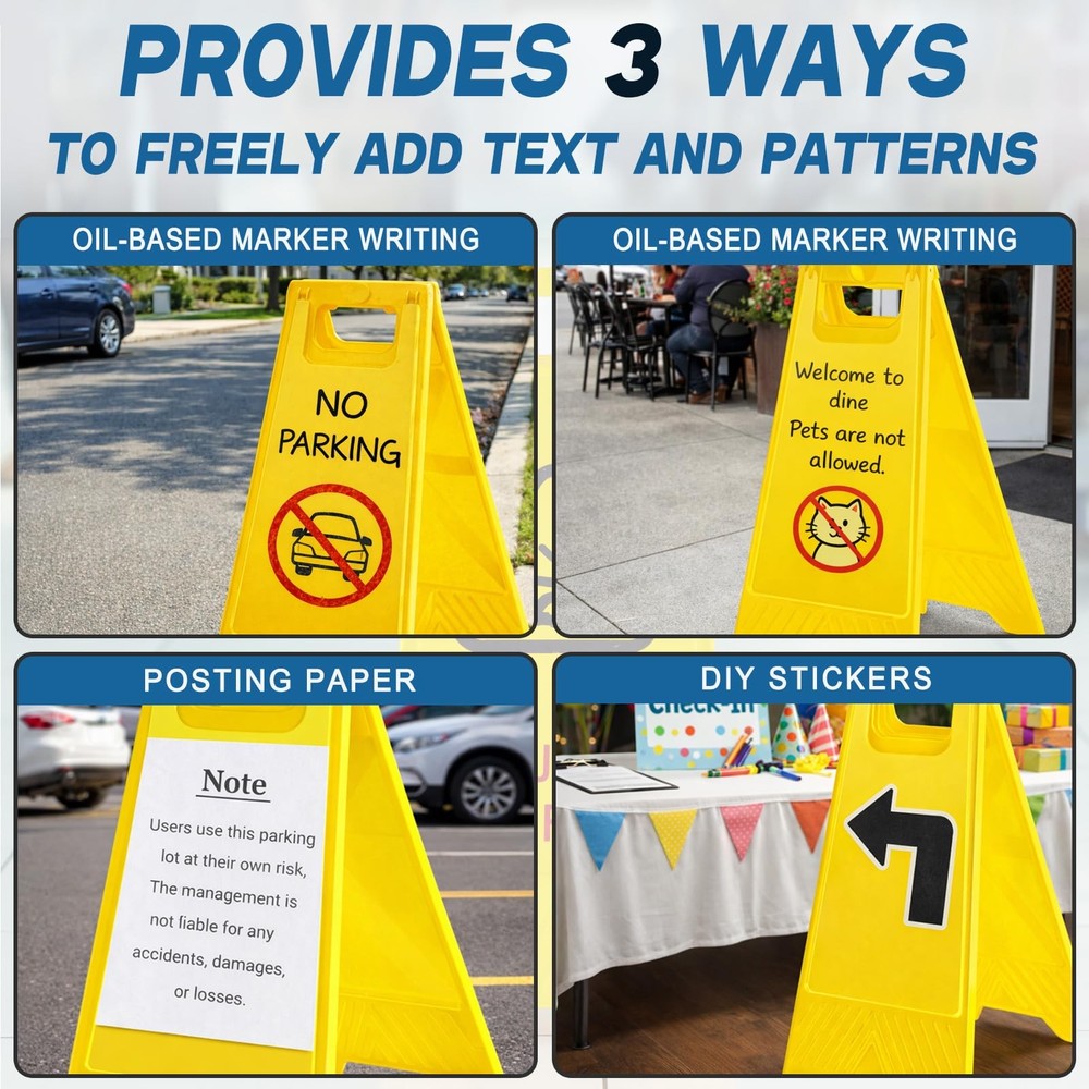 10 Pack 24" Height Blank Floor Sign Yellow A-frame Foldable Caution Sign Writ...