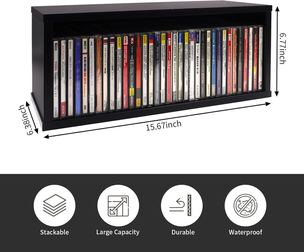 CD Storage Rack Stackable Organizer Disc Display Stands Hold Up to 35 CDs