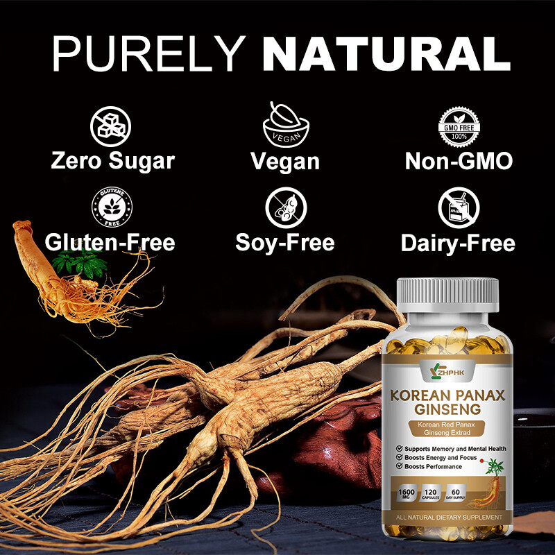 Korean Red Panax Ginseng 120 Capsules - 1600mg Extra Strength NON-GMO No Fillers