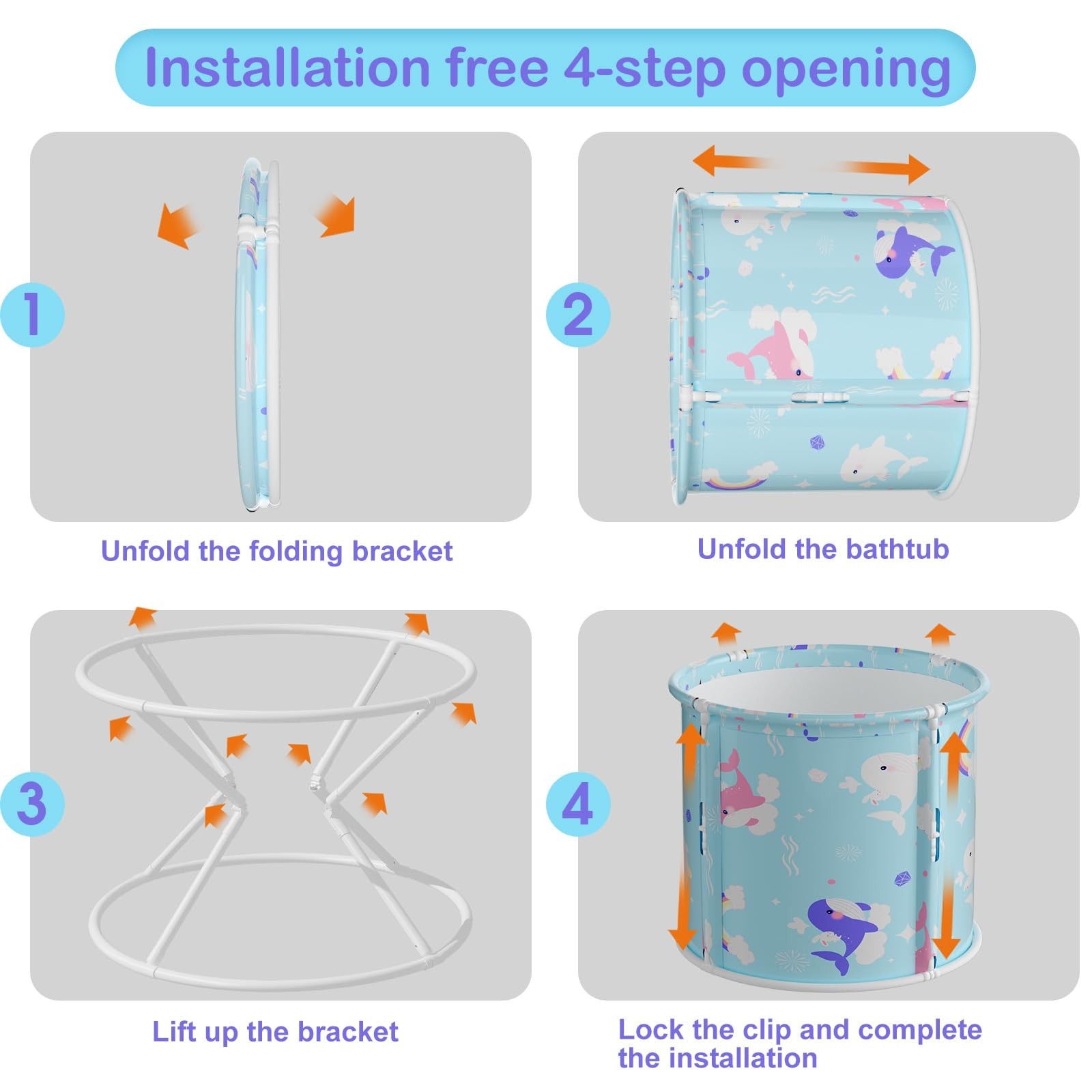 Portable Bathtub, Foldable Bathtub for Kids, Boys and Girls, Therapy Tub for ...