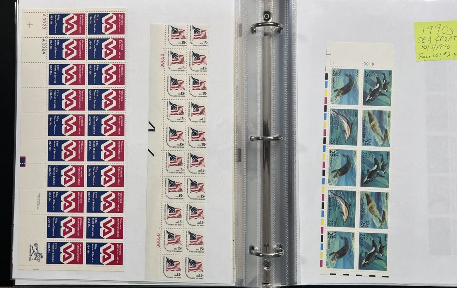 US PLATE BLOCKS, SHEETS, STRIPS, BLOCKS IN 3-RING BINDER, MNH FACE $180, LOT#93