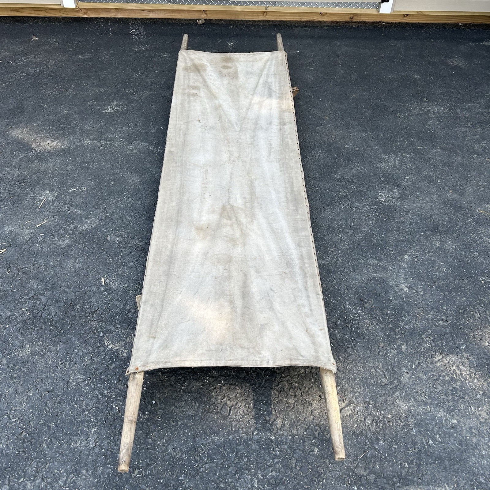 Antique World War 1 Era Medic Stretcher Canvas Gurney Litter WWI Iron Loop Feet