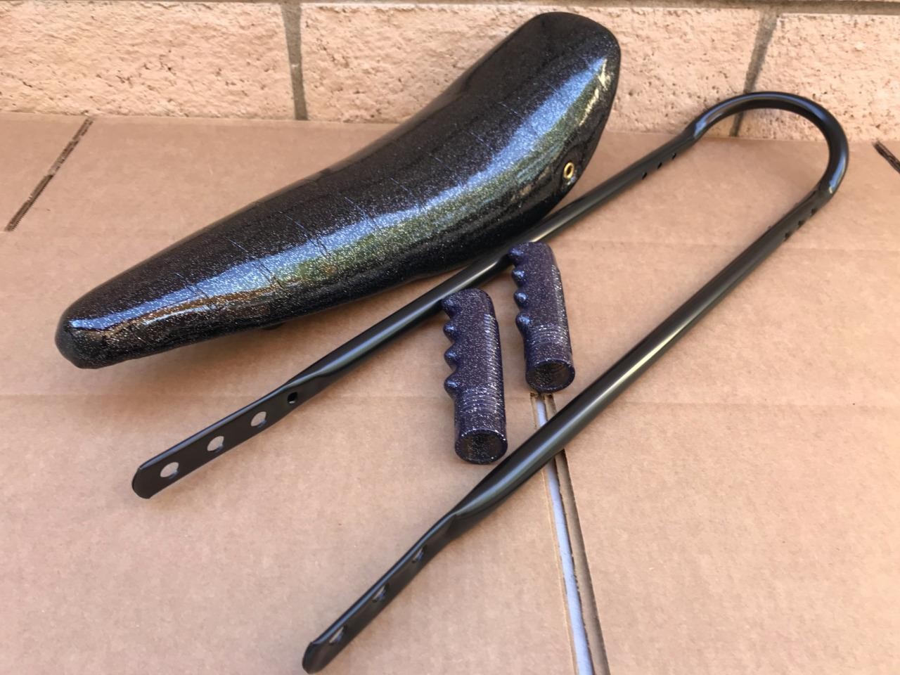 20" BLACK SPARKLE Lowrider Krate BANANA SEAT Sting-Ray GRIPS & BLACK SISSYBAR