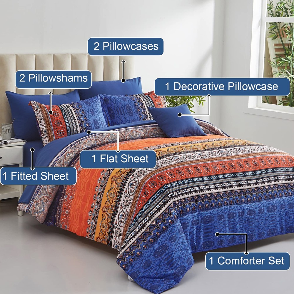 Cottolester Queen 8pc Boho Comforter Set Burnt Orange