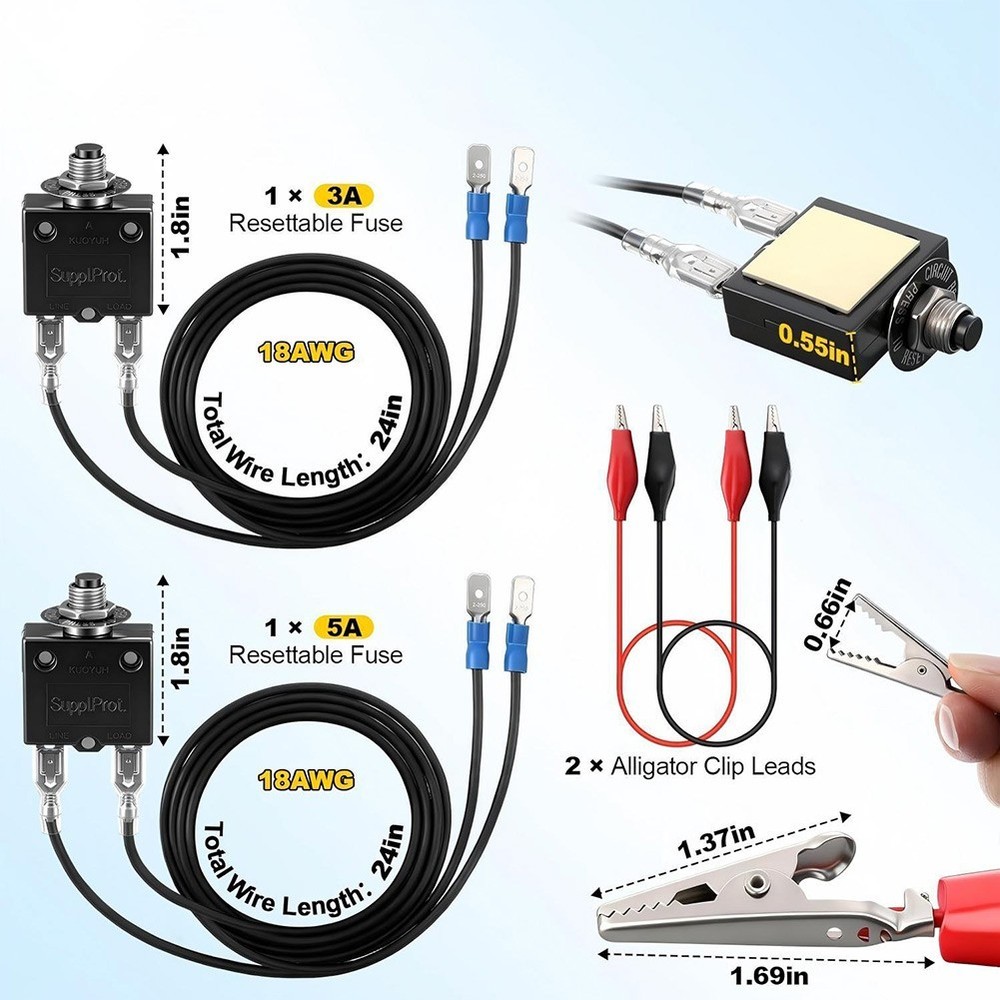Resettable 3AMP 5AMP Fuse Kit for Electrical Experiments and Diagnostic Testing