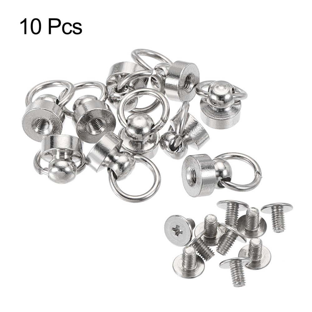 8x8mm Tear Ring Rivets Round Studs Brass Silver Head 10pcs
