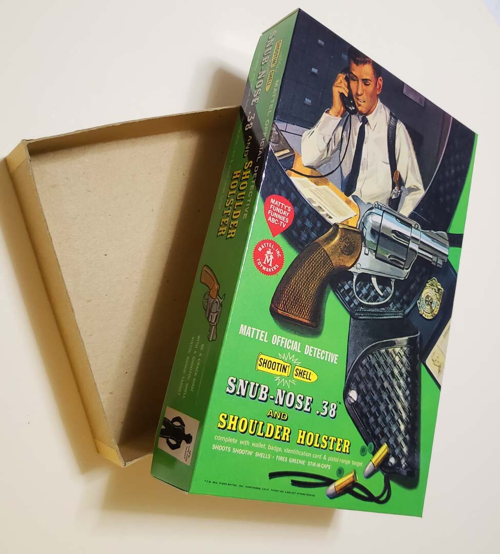 Mattel Shootin' Shell Snub Nose .38 Empty Box for Detective Gun & Holster Read