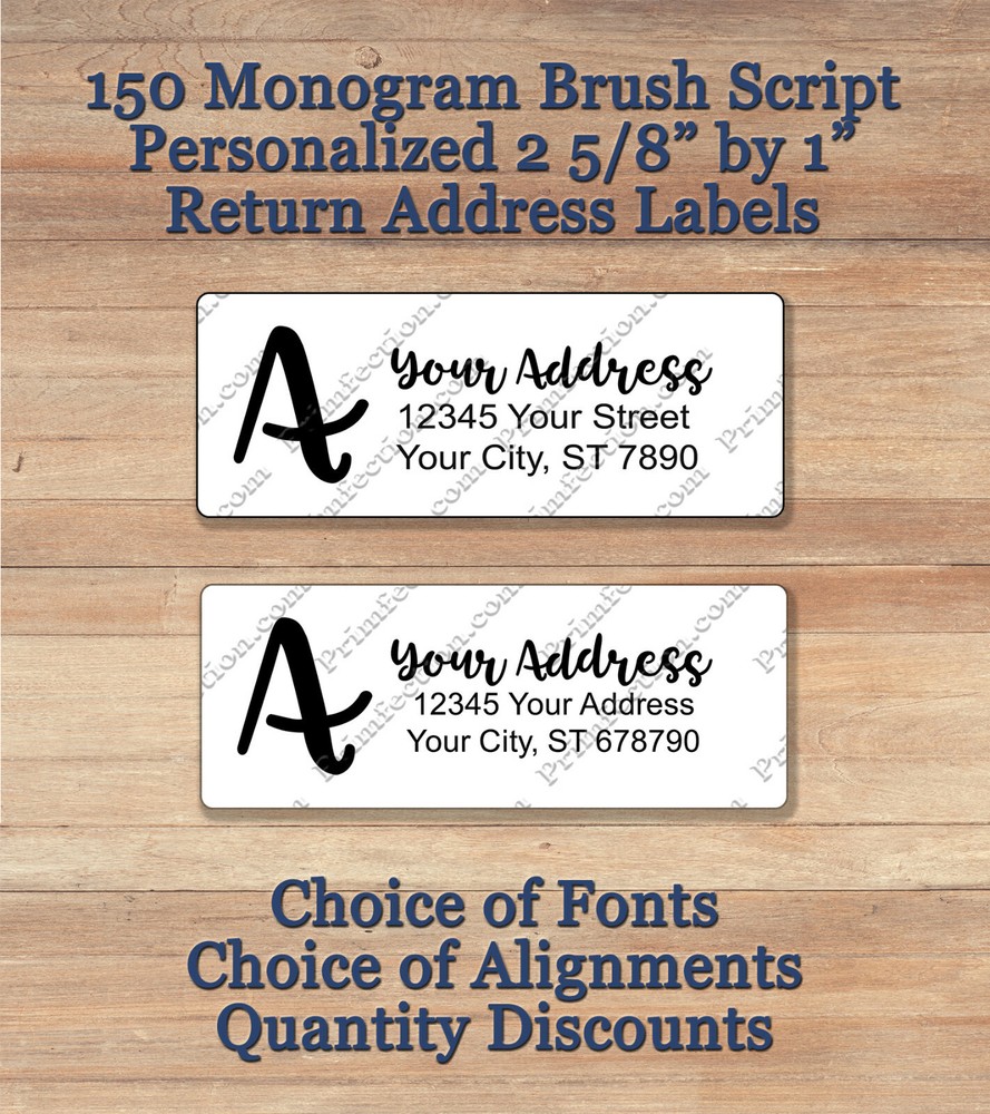 150 Personalized 1 x 2.63 Inch Return Address Monogram Brush Script Labels