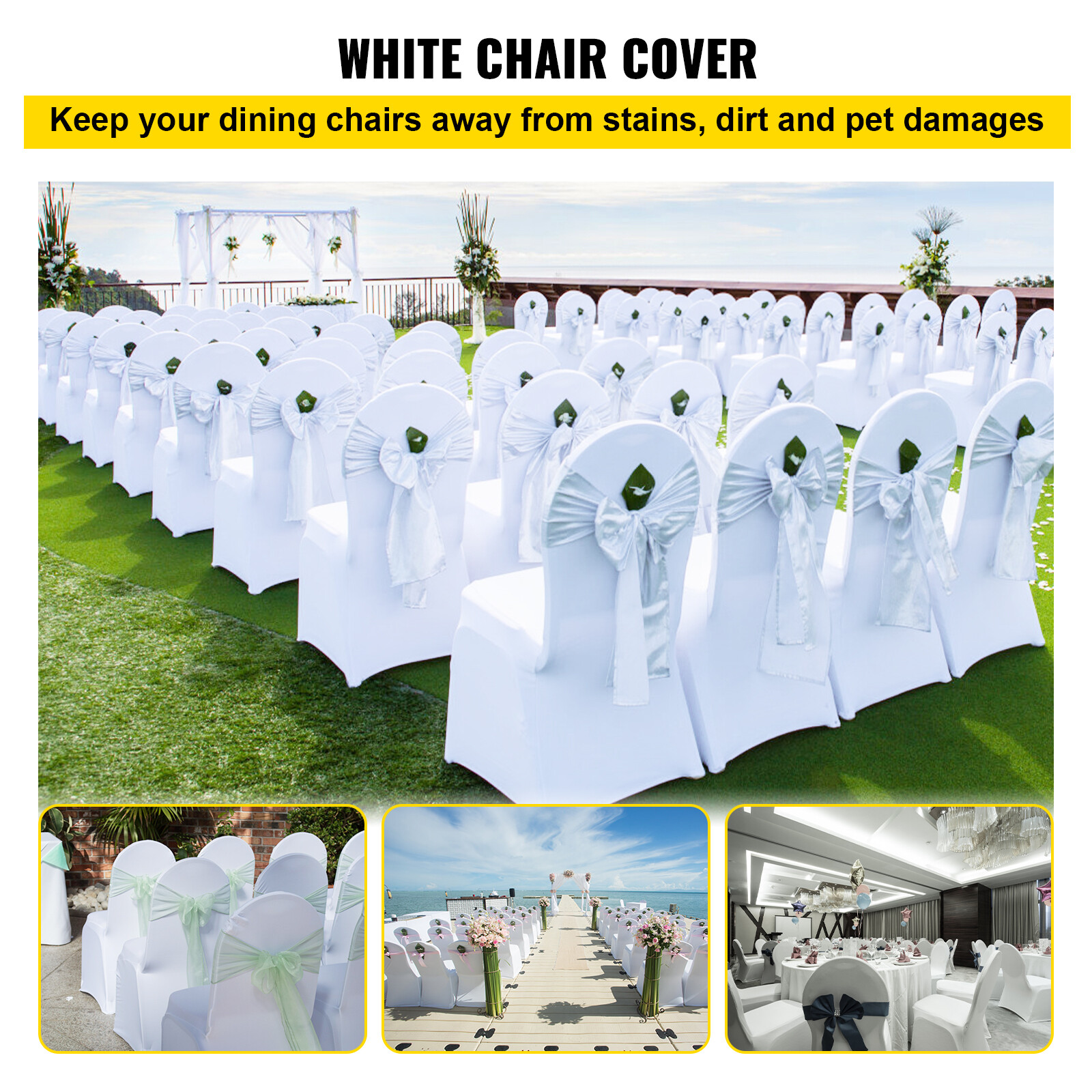 VEVOR 100PCS White Stretch Spandex Folding Chair Covers for Wedding Party Dining