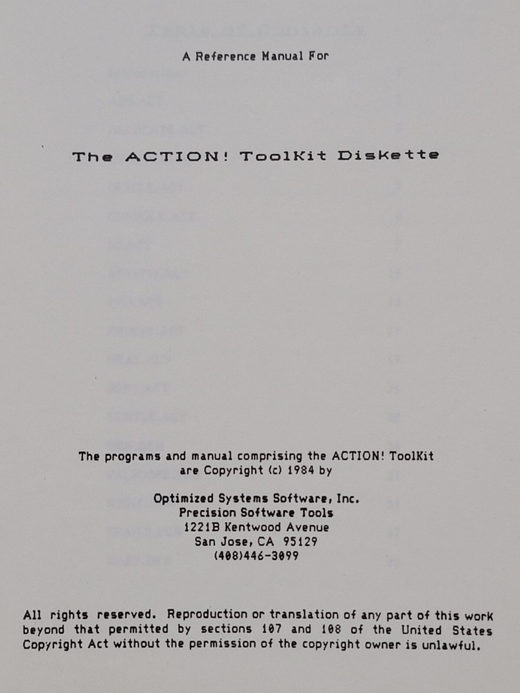 Action Atari 400 800 OSS Programming Language w/ Toolkit Run Time Disk + Manuals