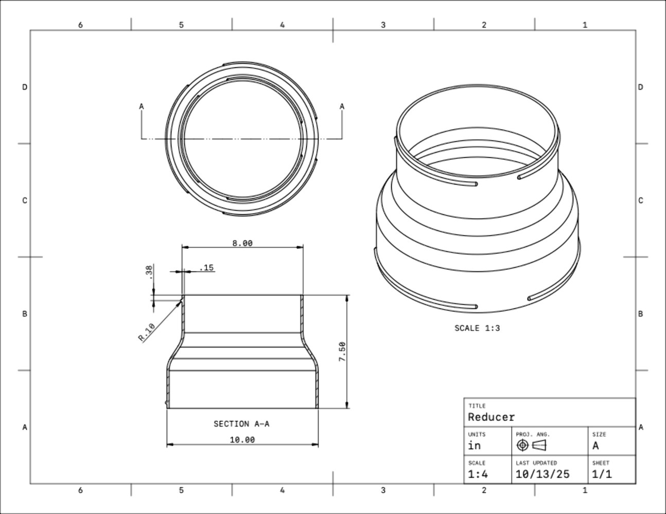 10in to 8in Reducer - Leaf Vacuum Hose Adapter