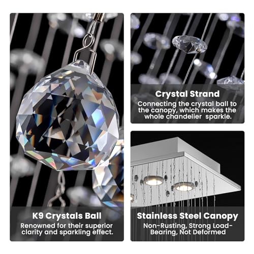 Rectangular Wave Raindrop Chandelier, Flush Mount Crystal Chandelier,