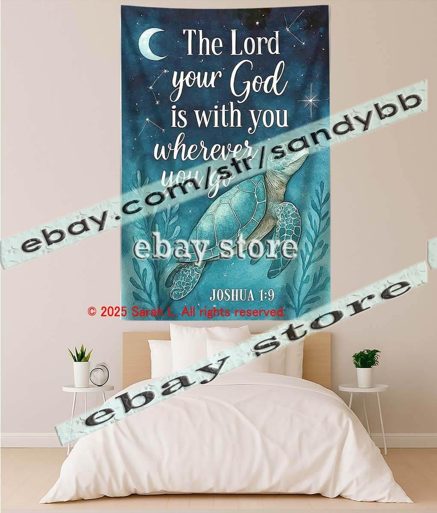 Fabric Tapestry Turtle Ocean Scripture Wall Decor joshua 59X82 in