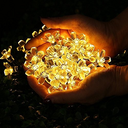 Outdoor Solar String Lights, Flower String Lights, 50LED Cherry Warm White
