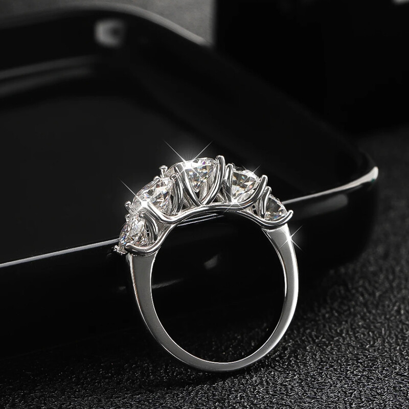 3.60CT Moissanite Wedding Engagement Ring 5 Stone Round Cut 925 Sterling Silver