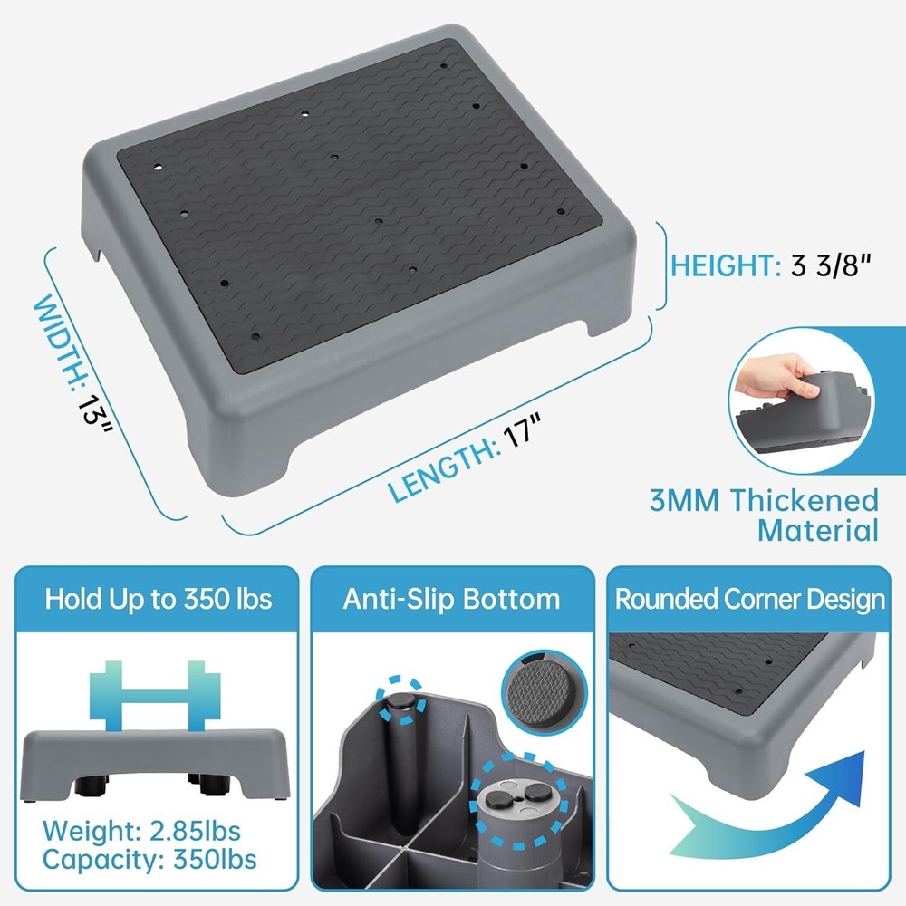 2 Pack -Portable One Step Stool for Adults and Elderly, Non-Slip Plastic Step