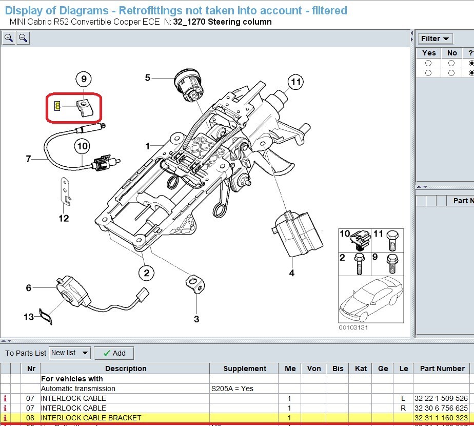 MINI Bracket for Interlock Cable for Steering Column AUTOMATICS 32311160323