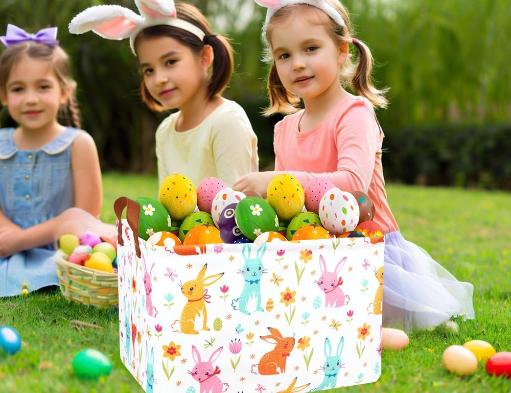 MYFLOCY Large Rectangular Easter Baskets Empty Waterproof Boy Toy Box Foldabl...