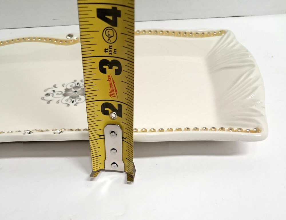 D Lusso Designs Couture Ceramic Serving Platter Dish White Gray