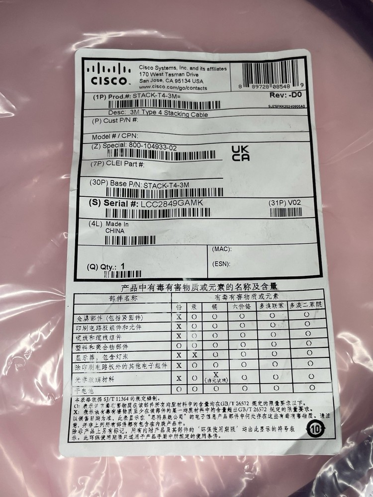 Cisco C9200 3M Type 4 Stacking Cable STACK-T4-3M