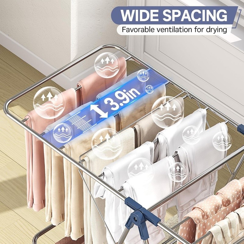 Adjustable Foldable Drying Rack Two Tiers Space Saving Indoor Outdoor Use