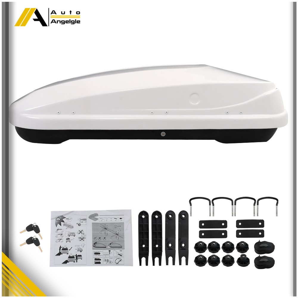 White 14 ft3 ABS Car Roof Top Box Cargo Luggage Carrier 2 Locks Toolless Install