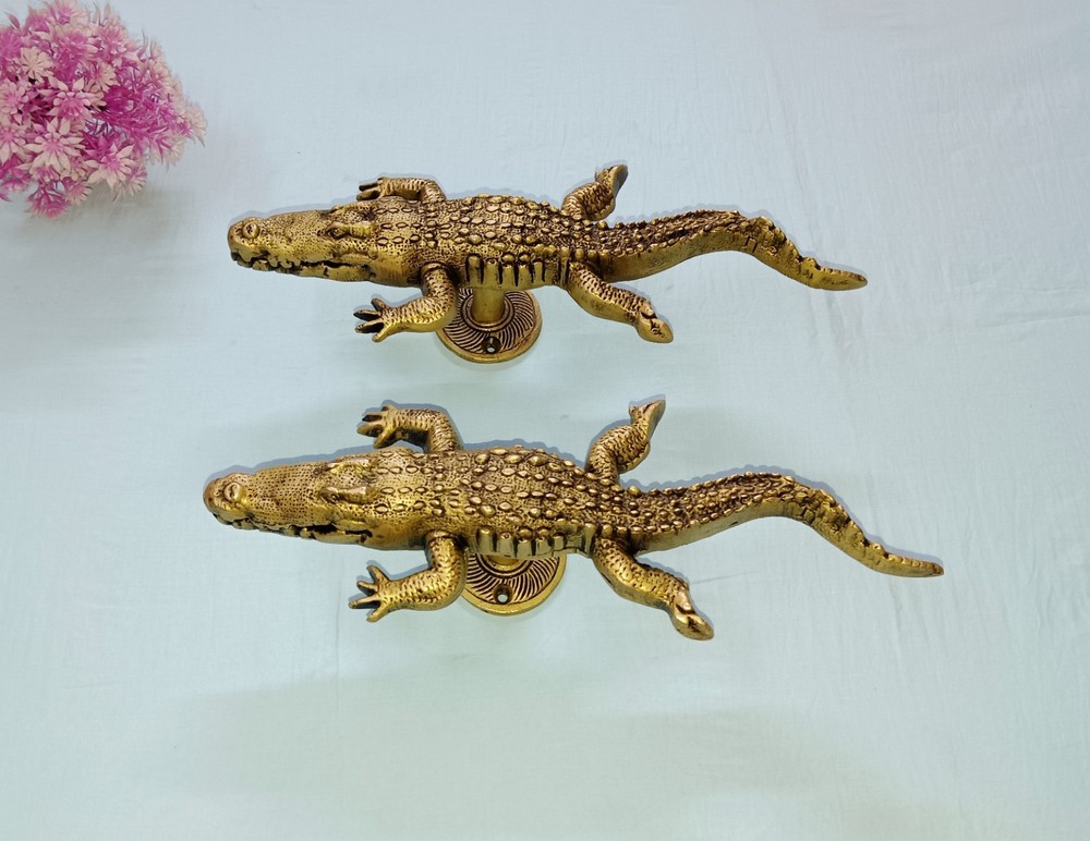 Crocodile Design Door Handle Set Brass Alligator Round Base Door Grab Pull CA595