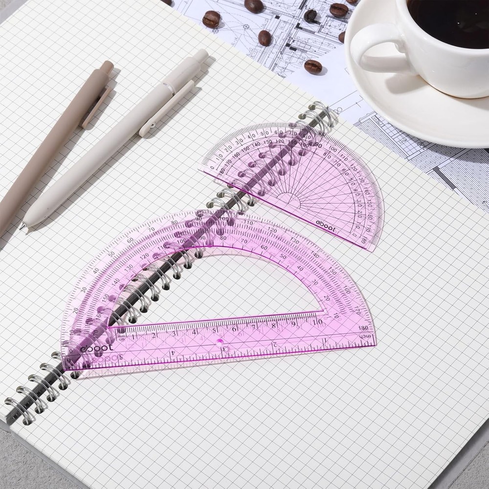 2 Pcs Plastic Protractor Clear 180 Degrees Transparent Protractor for Geometry,
