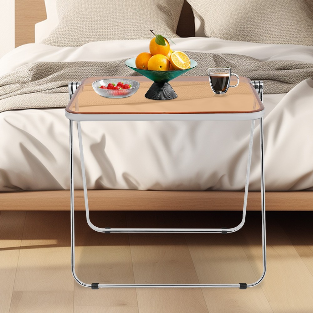 Clear Foldable Side Table, Tiny Desk for Home Office, Small Computer Desk