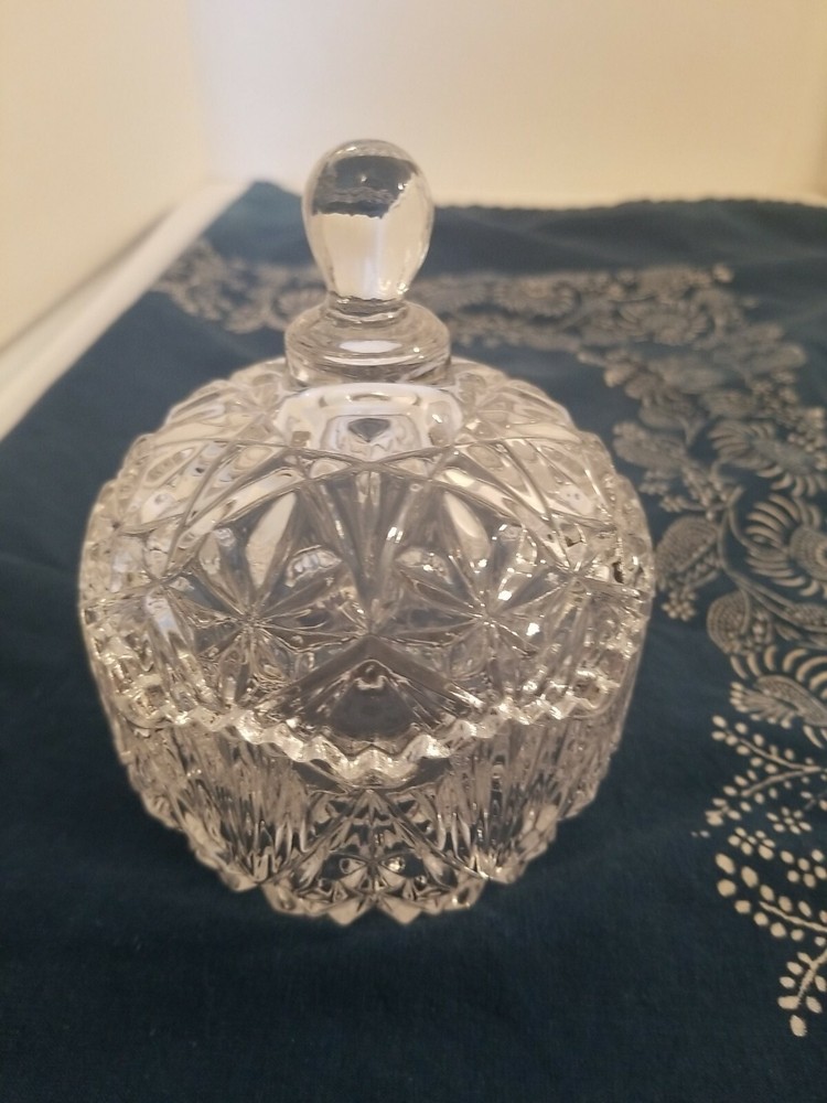 Clear Covered Candy Dish with Pressed Design