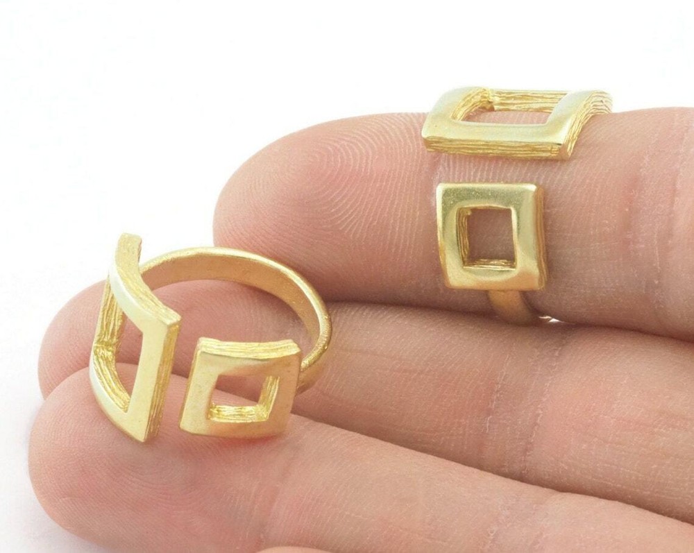 Sqaure Frames Adjustable Ring Raw Brass (6US - 8US inner size) 4347