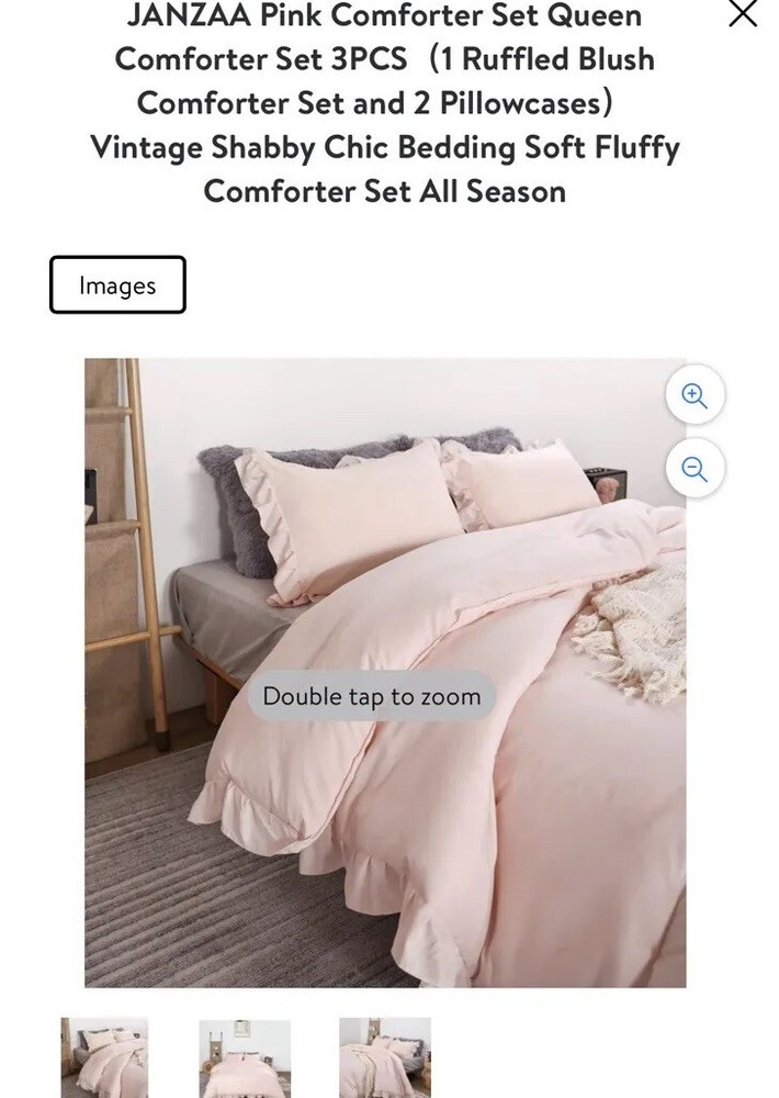 JANZAA Queen Comforter Set Pink Peach Comforter Set 3PCS(1 Ruffled Comforter Set