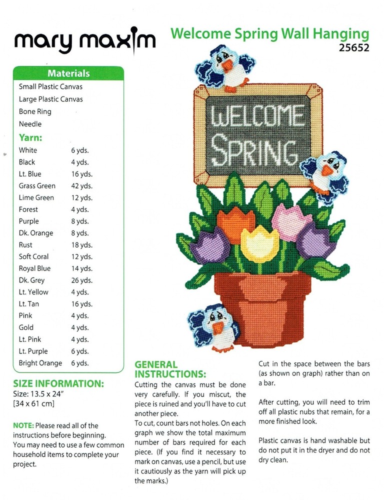 WELCOME SPRING  WALL HANGING 7ct  plastic canvas  PATTERN (#TF0656)