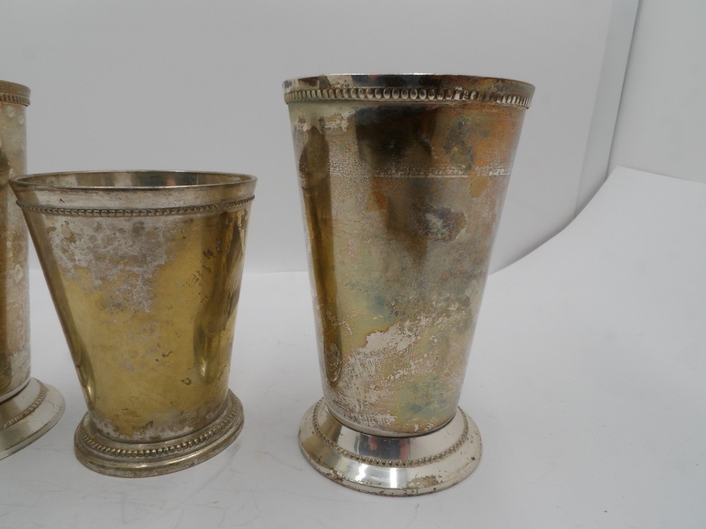 3 Vintage Silverplate Beakers / Cus / Vases Unmarked