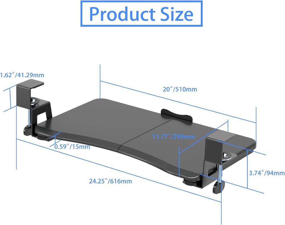 Suptek Small Keyboard Tray under Desk Pull Out with C Clamp Mount, Computer Keyb