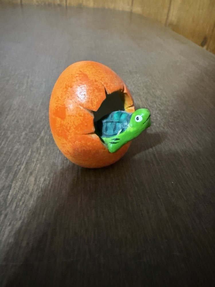 Hatching Turtle Figurine Orange Egg Green Turtle Just Under 2"