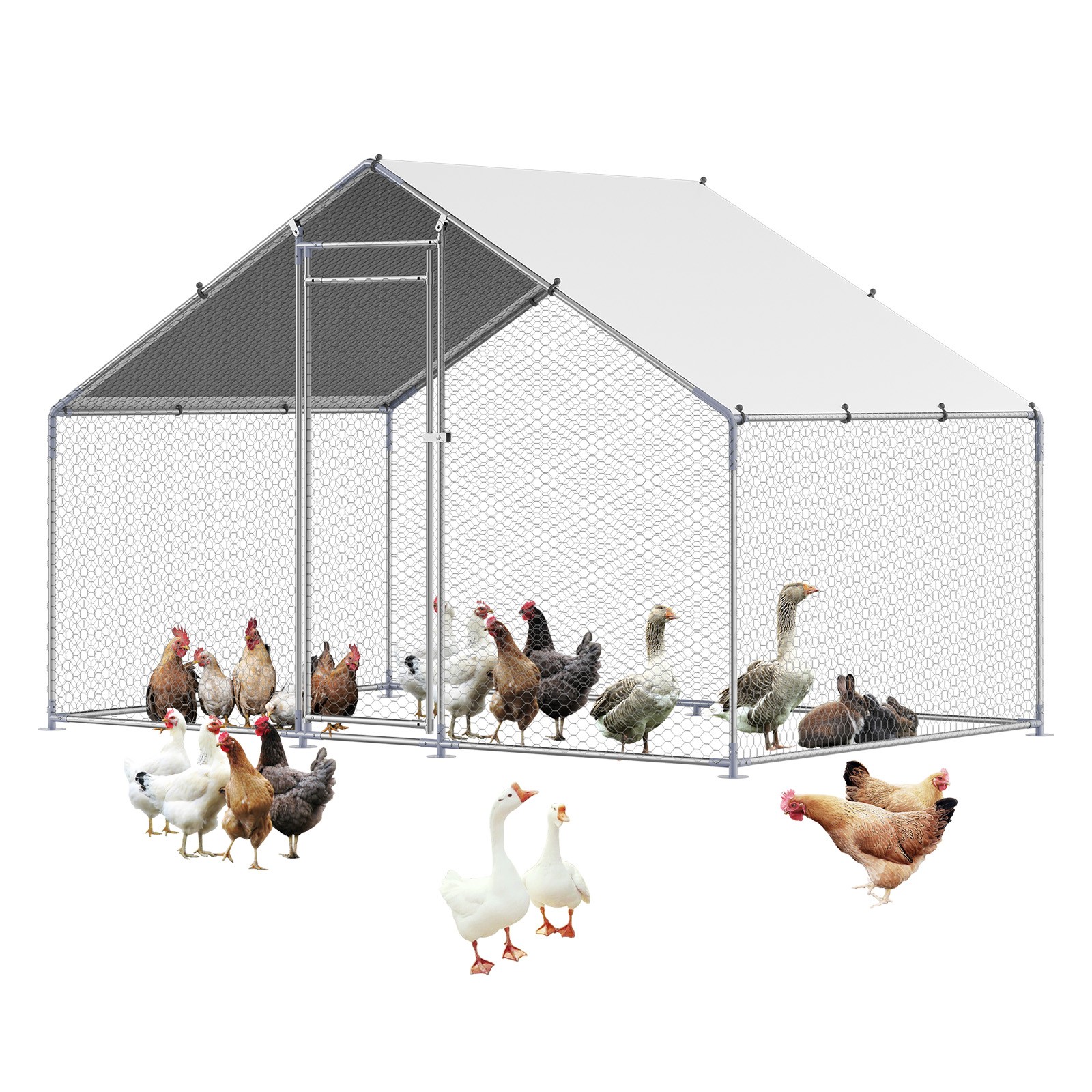Metal Chicken Coop 9.8x6.5x6.5ft Walk-in Chicken Run with Cover Spire Roof