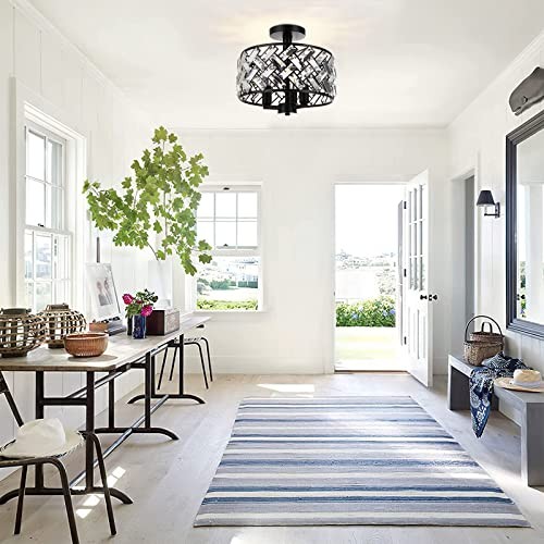 Semi Flush Mount Ceiling Light - 3-Light Crystal 11.81 inch Ceiling Light