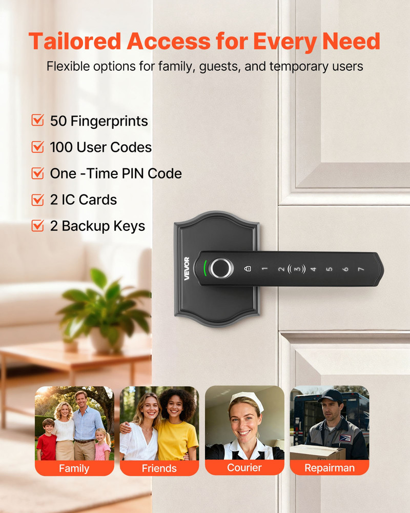 Fingerprint Door Lock Set, Matte Black