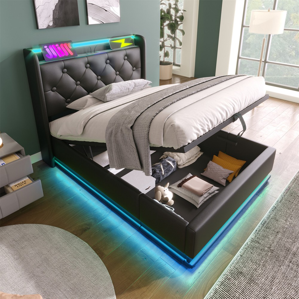 Twin/Full/Queen/King Size Upholstered Platform Bed with Hydraulic Storage System
