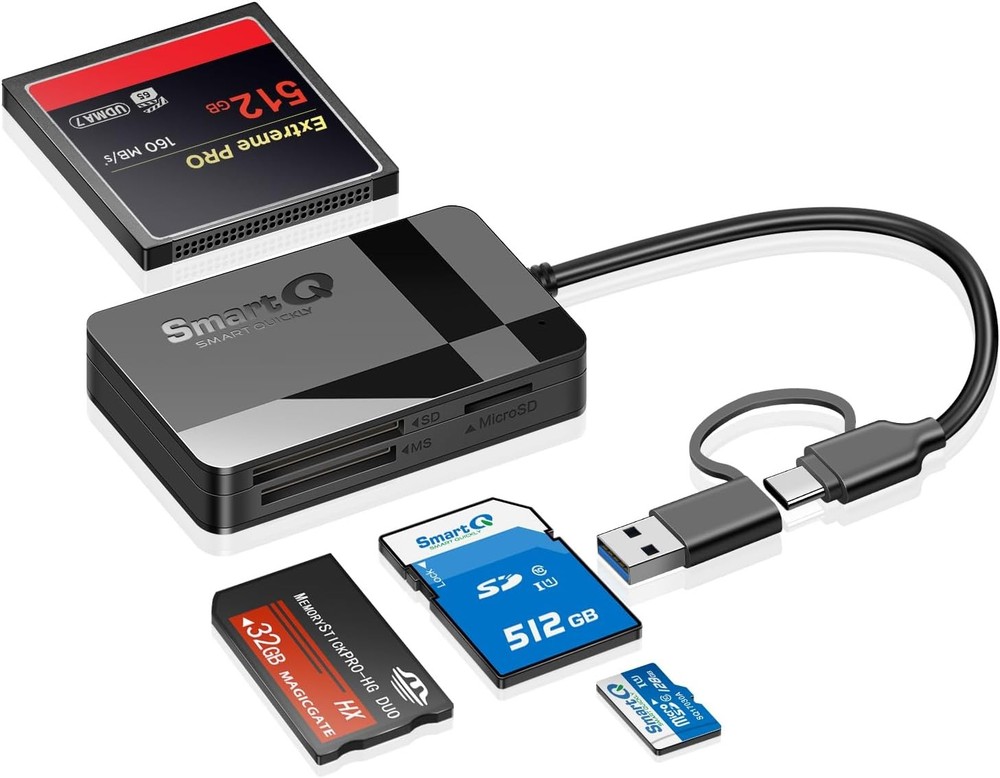 SD Card Reader, Memory Reader 4 in 1 USB C 3.0 Dual Connector A