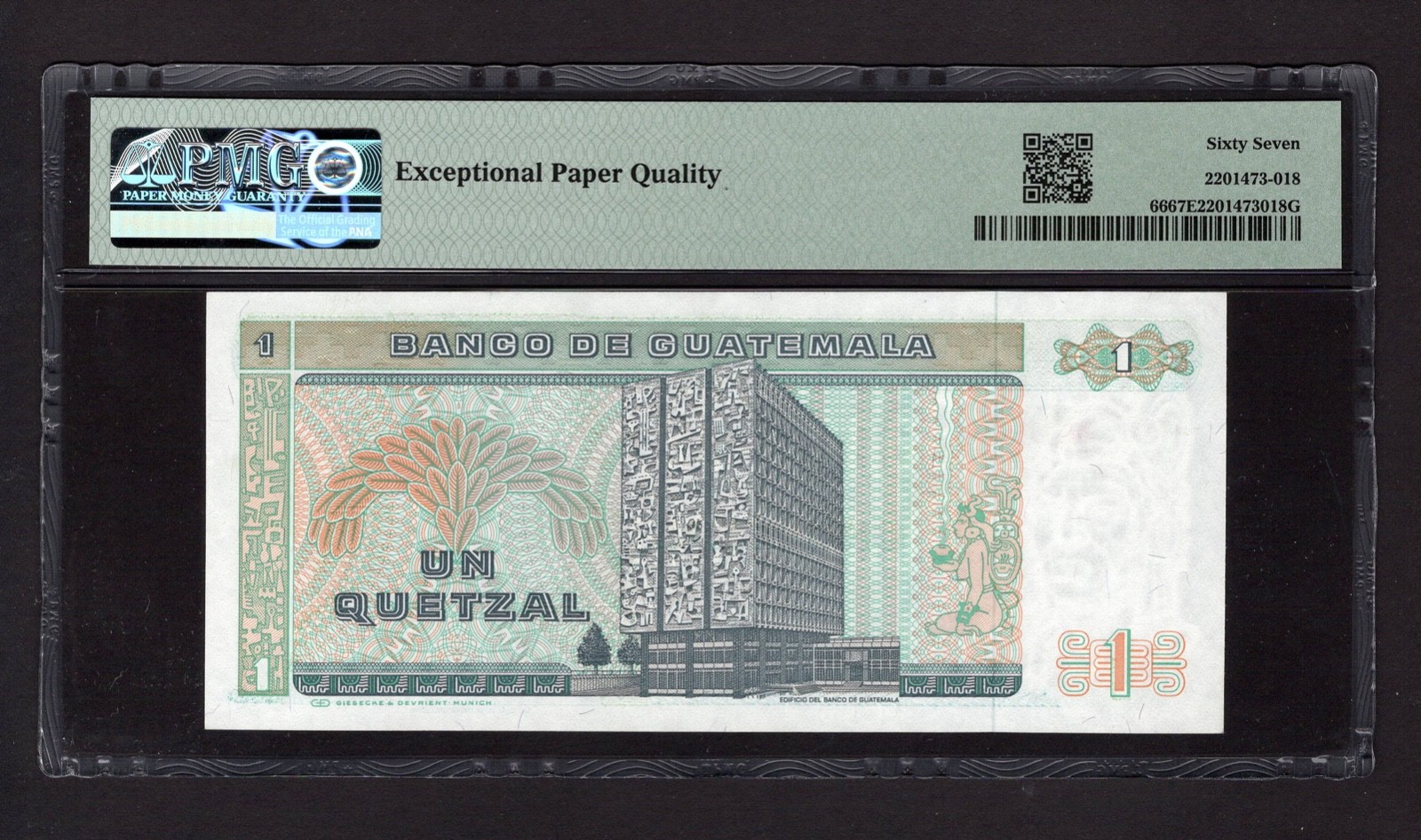 Guatemala One Quetzale 6-1-1988 P66 Uncirculated Graded 67