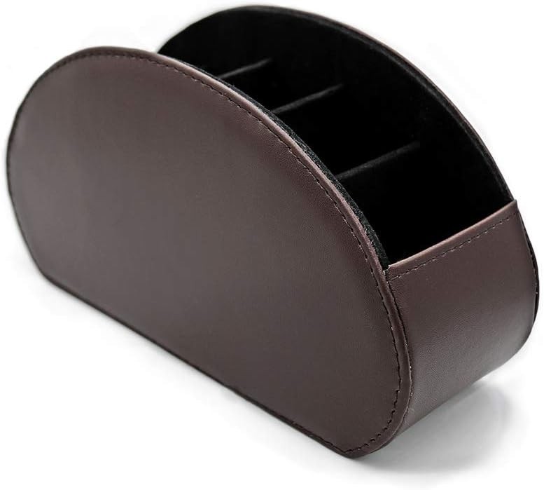 Remote Control Holder Organizer Table Desk Leather Control Storage Dark Brown