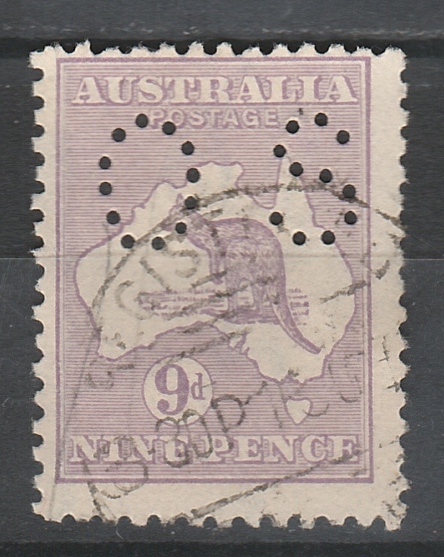 AUSTRALIA 1915 KANGAROO OS 9D 3RD WMK USED