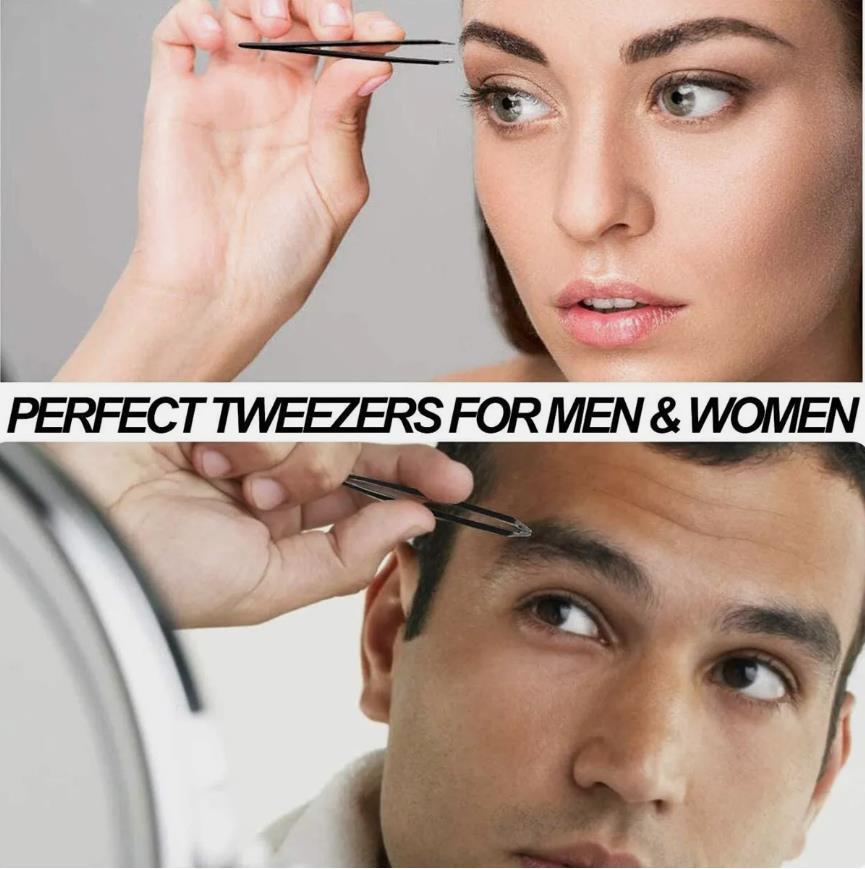 Tweezers Set 4-Piece Professional Black Plucker Stainless Steel With Case US