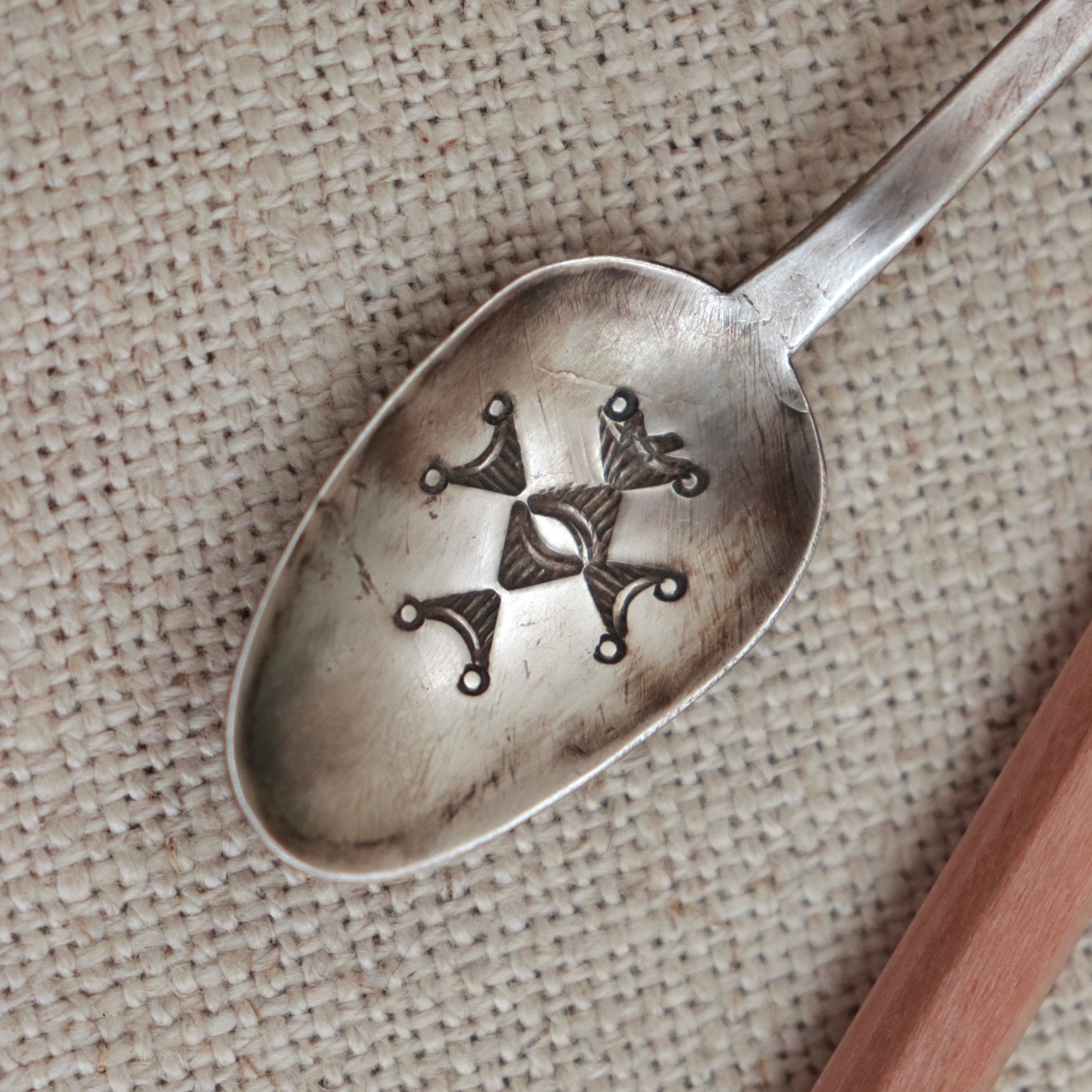 Early Navajo Ingot Silver Spoon 1900s Bench Stamped Handle Sterling Antique Vtg