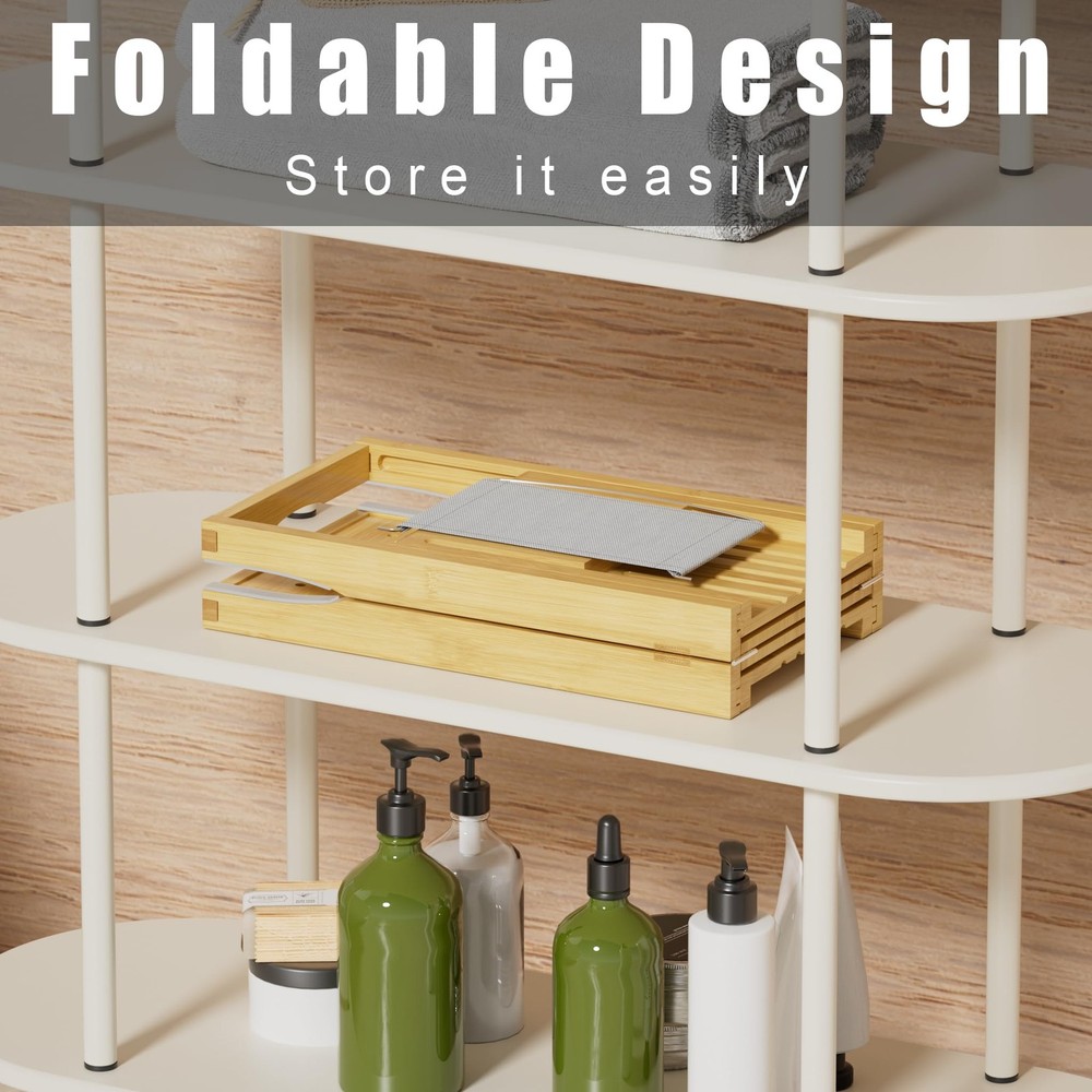Foldable Bamboo Bathtub Caddy Tray - Expandable Bath Table for Relaxation