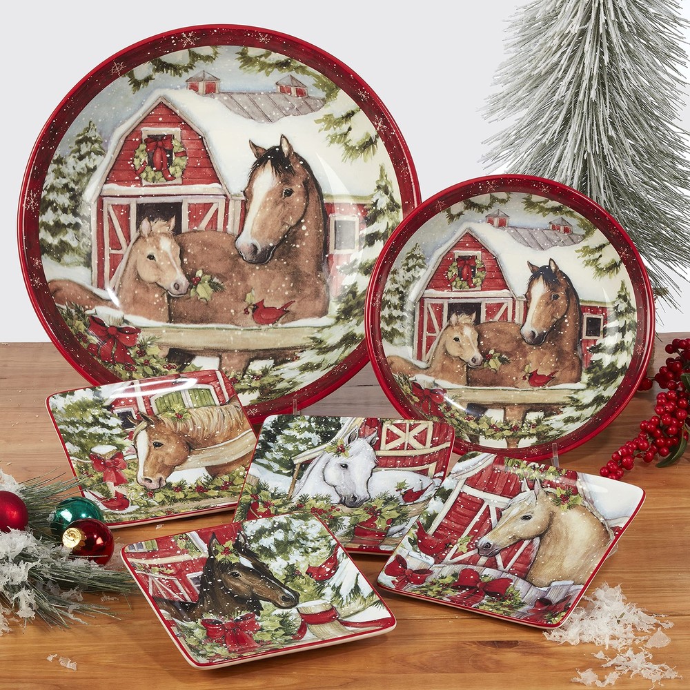 Homestead Christmas 16-Piece Dinnerware Set – Holiday Tableware Multicolor
