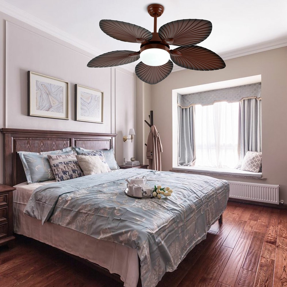 42 inch Tropical Palm Leaf Shape Ceiling Fan with Light Changes W/Remote Control