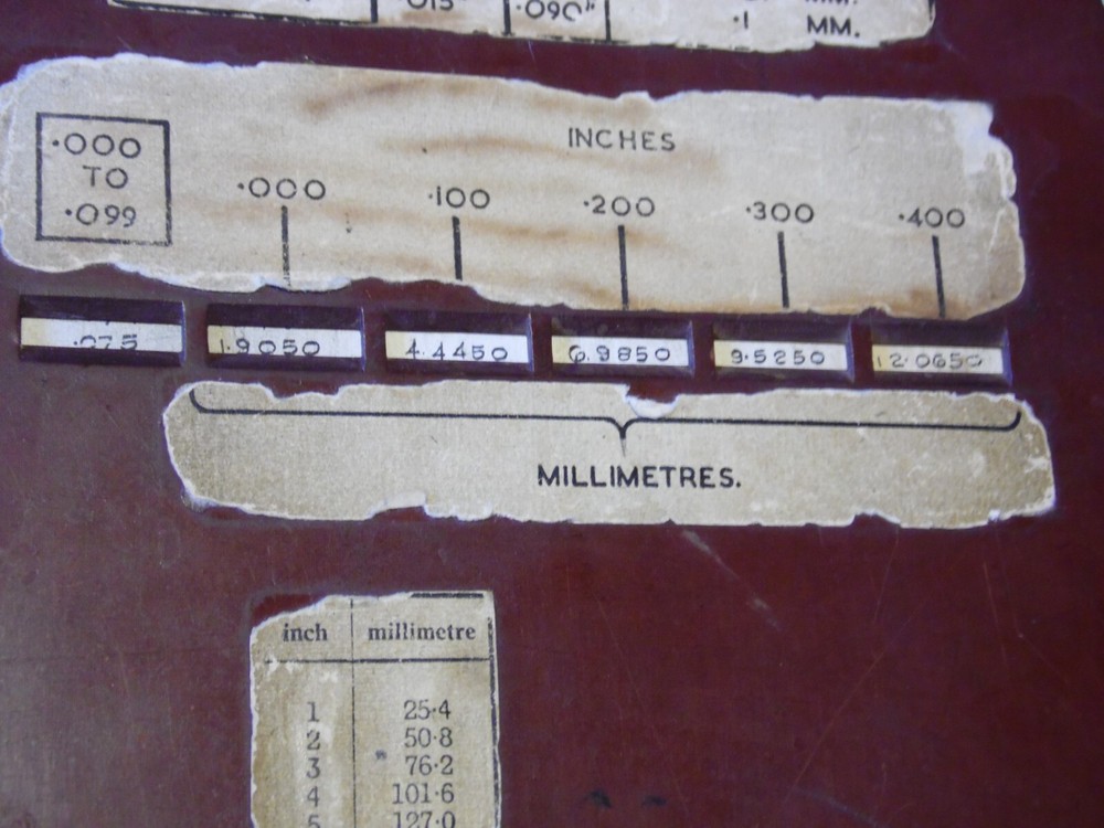 Very old TMF conversion slide,bakelite,inch to mm conversion,34.5cm long x 16cm